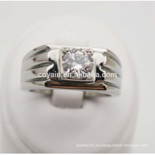 Clásico CZ piedra de acero inoxidable compromiso de boda anillo